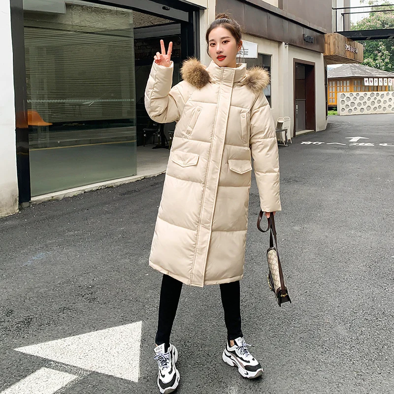 Long Winter Women Cotton Jacket Coat Elegant Female Fur Hooded Parka Outwear Casual Thick Warm Women Winter Coat Clothes