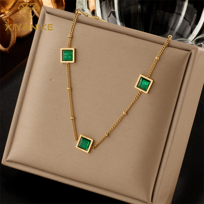 Ожерелье XIYANIKE из нержавеющей стали 316L женское винтажное ожерелье с зеленым