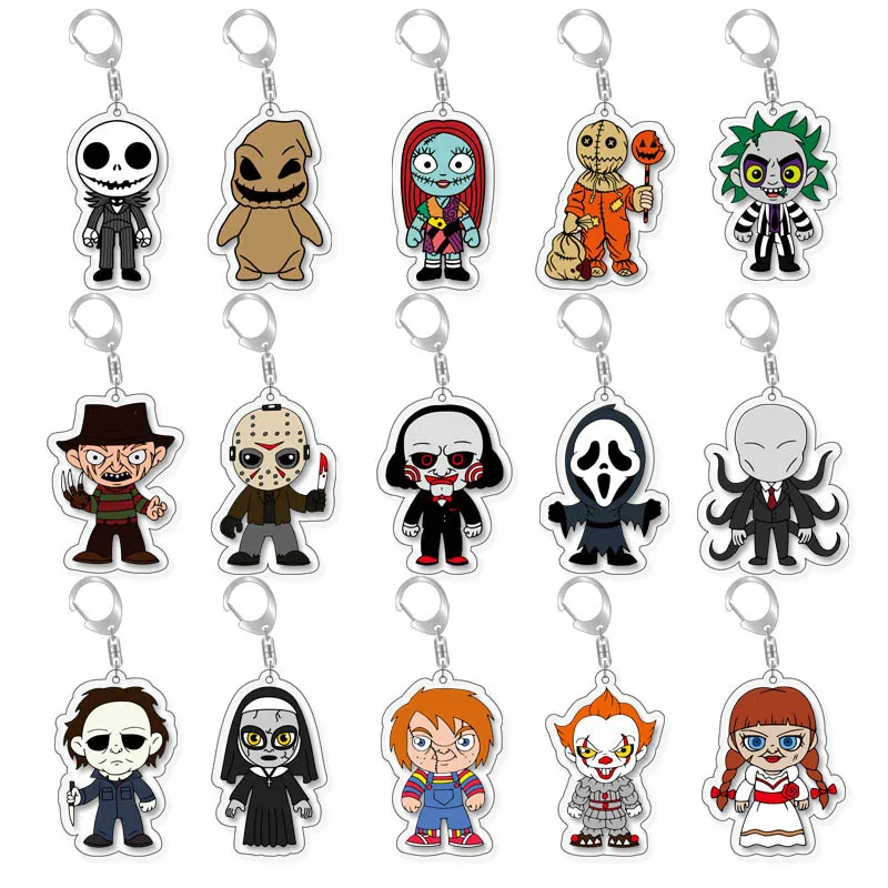 

20Pcs Anime Horror Acrylic Keychain Halloween Figure Pendant Keyring for Women Men Collection Gift Jewelry