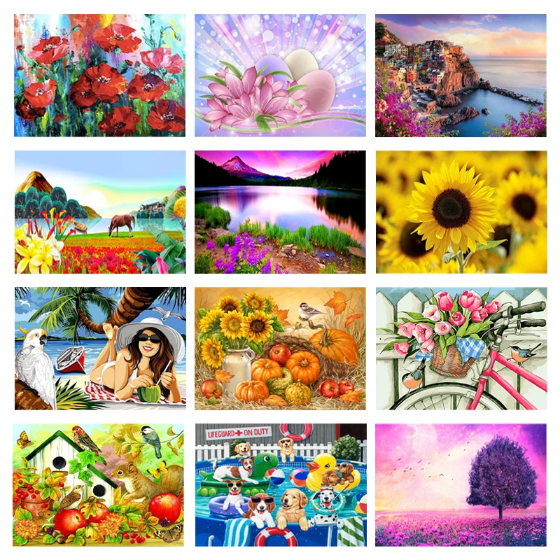 

5D полноразмерная алмазная живопись своими руками, цветок, пейзаж, собака, рисунок, хобби, домашний декор, искусство