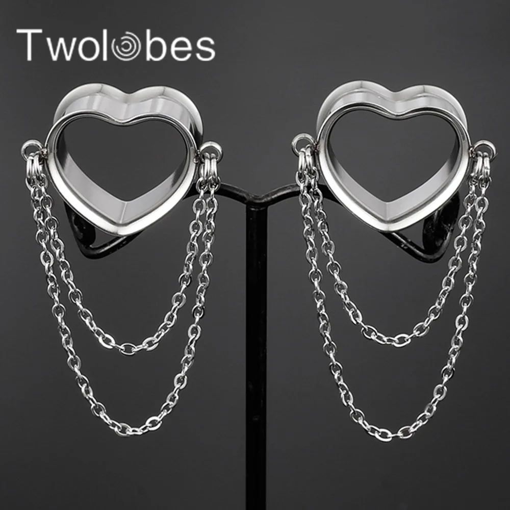 

Towlobes 2PCS Heart Chain 316 Stainless Steel Ear Gauges Tunnels Plugs Expander Stretchers Piercing Women Body Jewelry