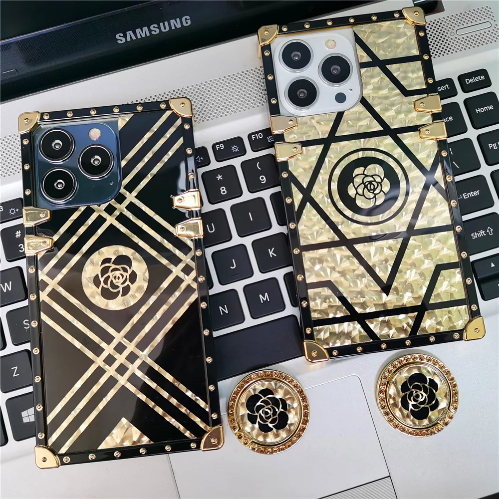 

Luxury Glitter Gold Square Cover Rose Flower Phone Case for huawei P40 PRO P50 P30 Lite Y7A Y6P Y9 Mate 30 40 Honor 60 PRO 50 20