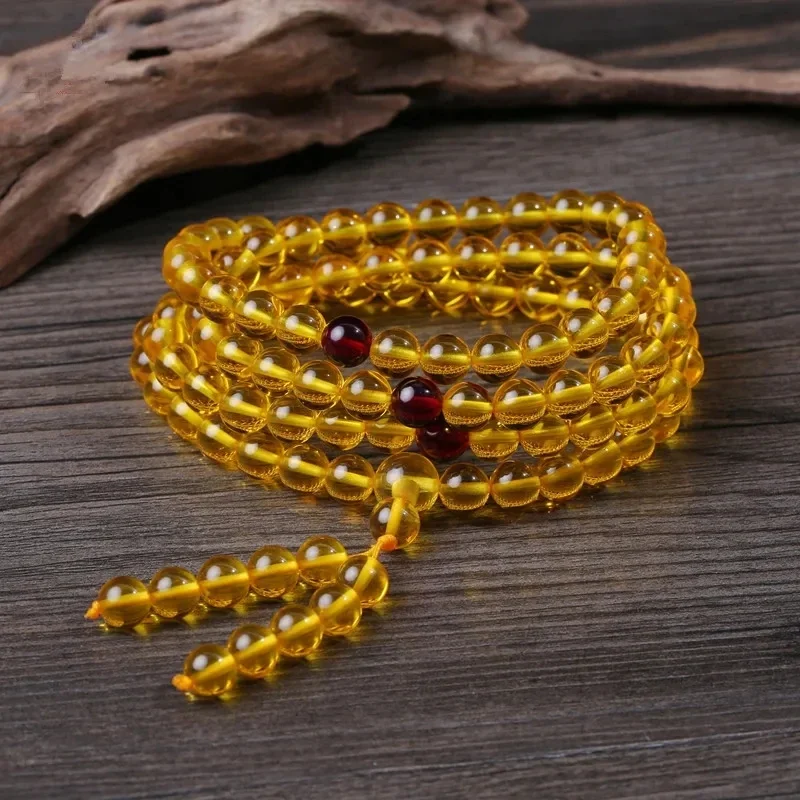 Восковой браслет 108 бусин янтарные браслеты мультиколо куриное масло желтые