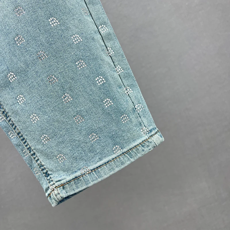Cropped Jeans Women's Thin 2023 New Summer High Waist Loose And Slimming European Station Hot Rhinestone Short Harem Baggy Pants