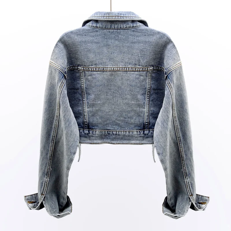 

Vintage Spring Black Blue Denim Jacket Coat Women Student Outerwear Chaquetas Mujer Slim Zipper Hem Short Jeans Jackets Female