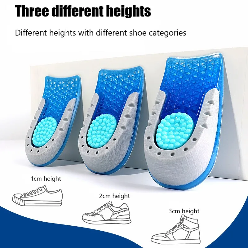 TOPSOLE Silicone Non-Slip Gel Sport Insoles Sole 1-3 Cm Height Increase Templates Blue Orthopedic Foot Care Shock Absorption Pad