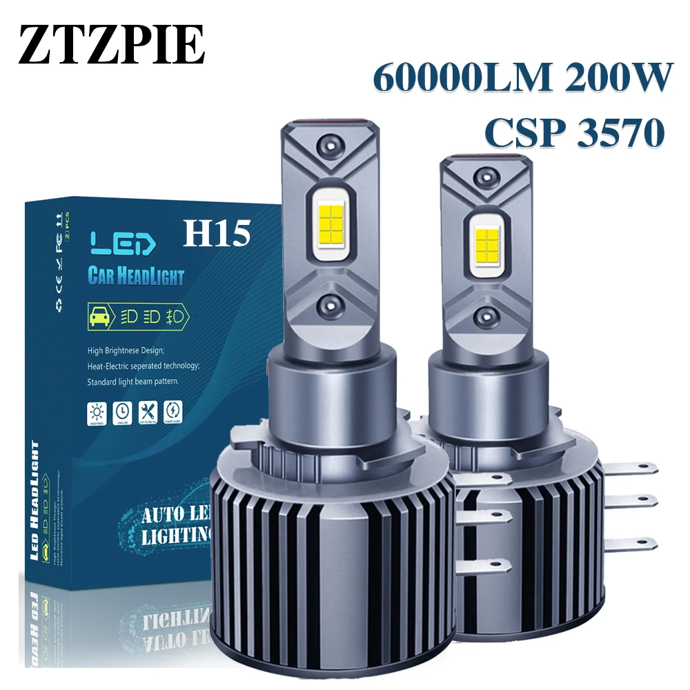 ZTZPIE 60000LM 200W CSP 3570 CHIP 6000K H15 EMC Canbus Led Headlight For Car Light NO ERROR Bulb 12V Lamp