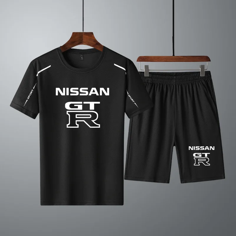 

High Quality Cotton Men T-shirt Shorts Suit GTR Car Logo Printed Summer Men's Short sleeved Men's T-shirt+shorts 2 piece suit