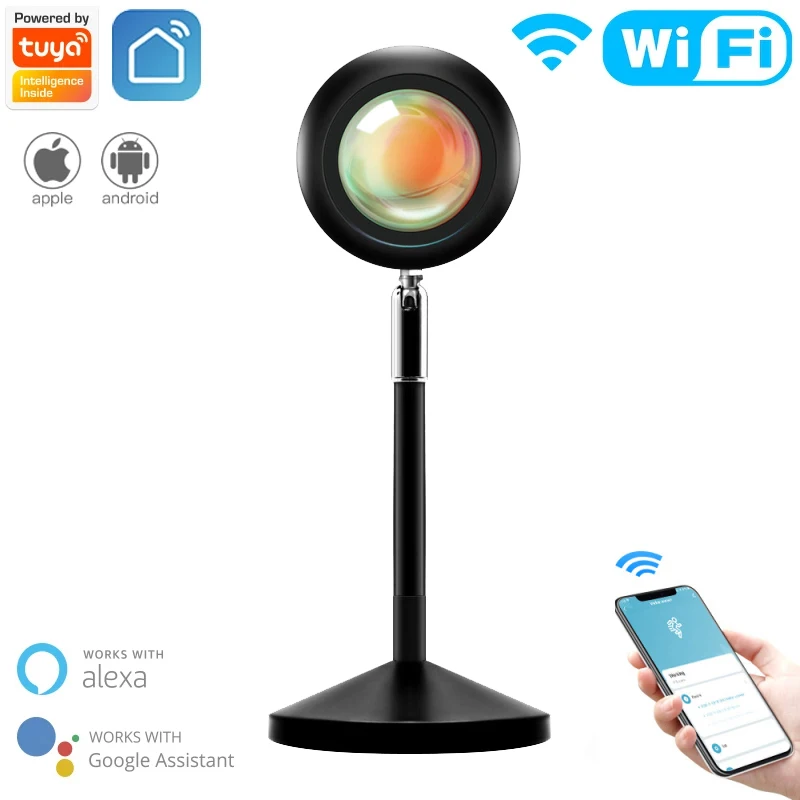 

Умная Светодиодная лампа Tuya с Wi-Fi, Радужный прожектор с проектором заката, ночсветильник с USB, работает с Alexa/Google Home