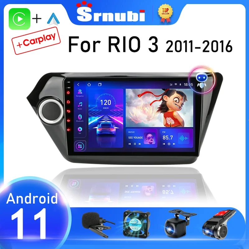 Srnubi 2 Din Android 11 Auto Radio für Kia RIO 3 2011 - 2016 Multimedia Player 2din Carplay Stereo Navigation GPS DVD Head Unit