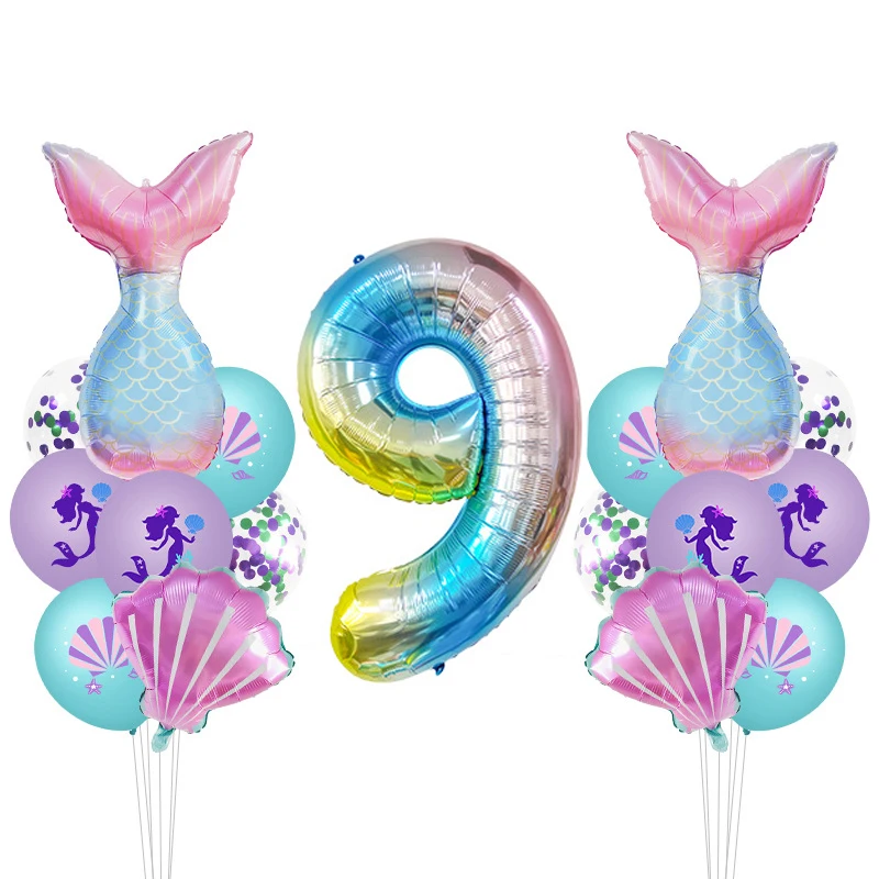 

17PCS Mermaid Birthday Balloon 32inch Number Foil Ballon For Girls Birthday Little Mermaid Party Decor Globos Baby Shower Gifts