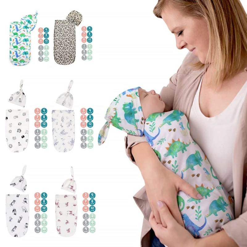 

Baby Sleeping Bag Beanie Cap Hat Monthly Stickers Set Infants Photography Props Accessories for 0-2 Months Newborn