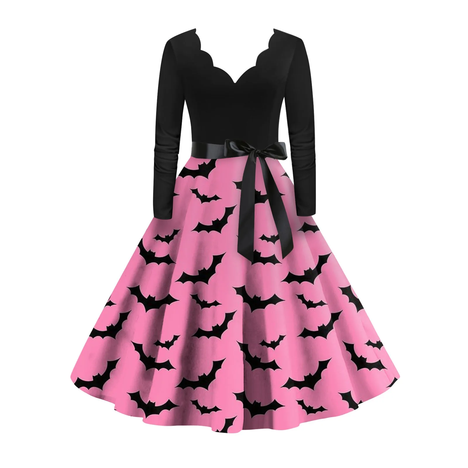 

Женское винтажное классическое платье с длинным рукавом, черное платье с пышной юбкой, винтажное готическое Платье с принтом летучая мышь для Хэллоуина и праздников