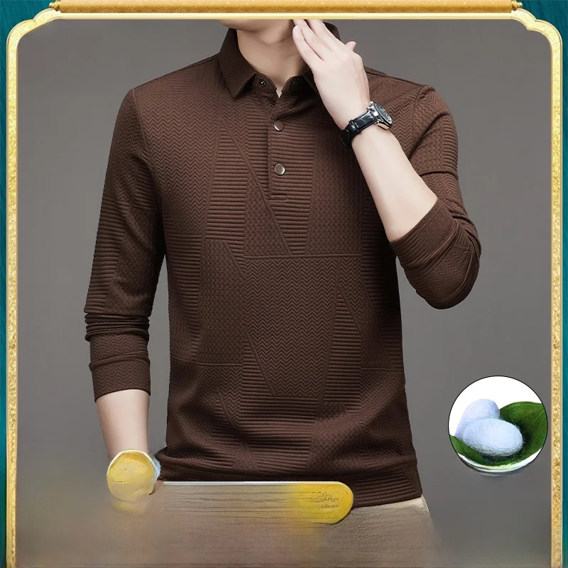 Pierre Cardin Мужская шелковая рубашка высокого качества с длинными рукавами 2024