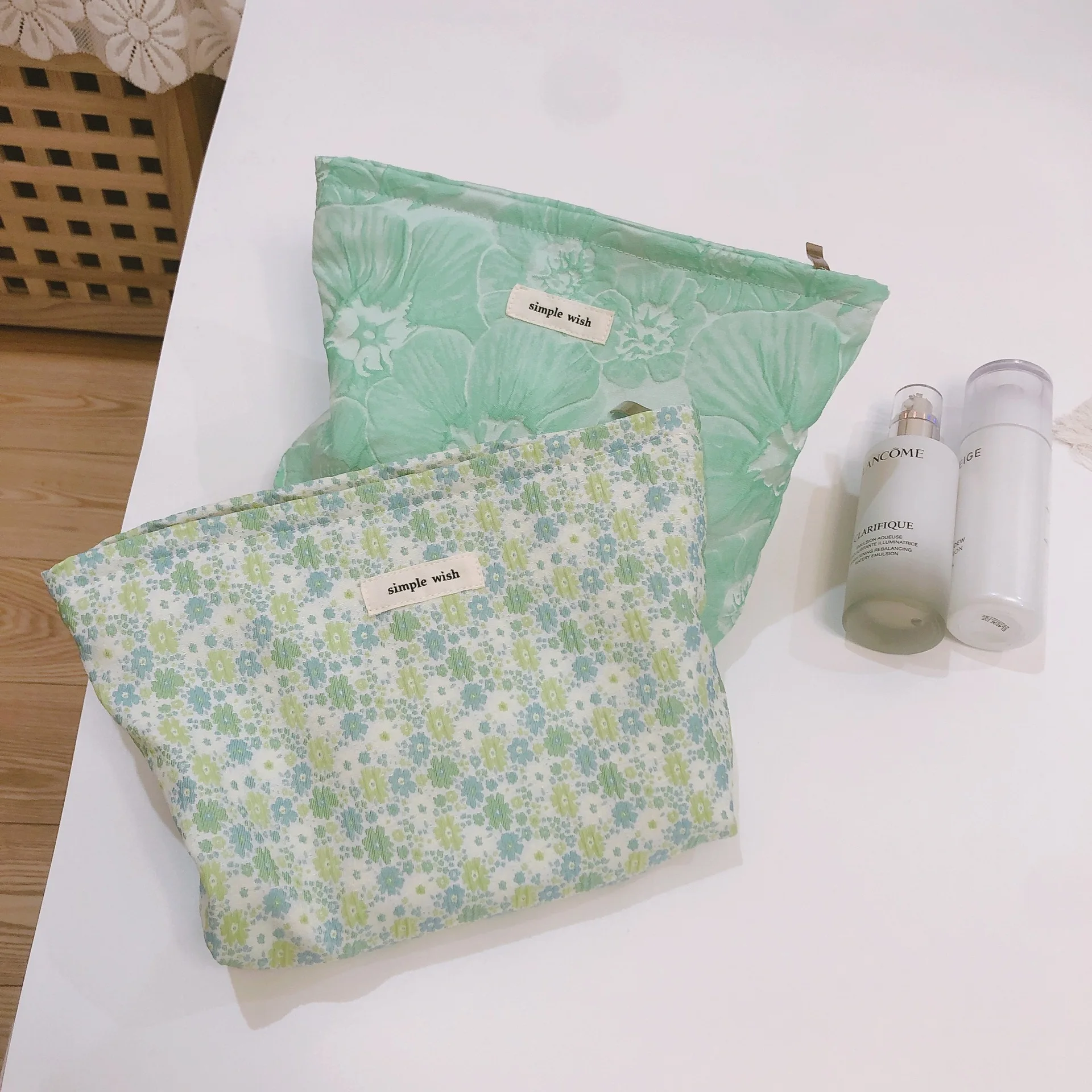 Женская косметичка с зелеными цветами ретро-мешок для хранения косметики