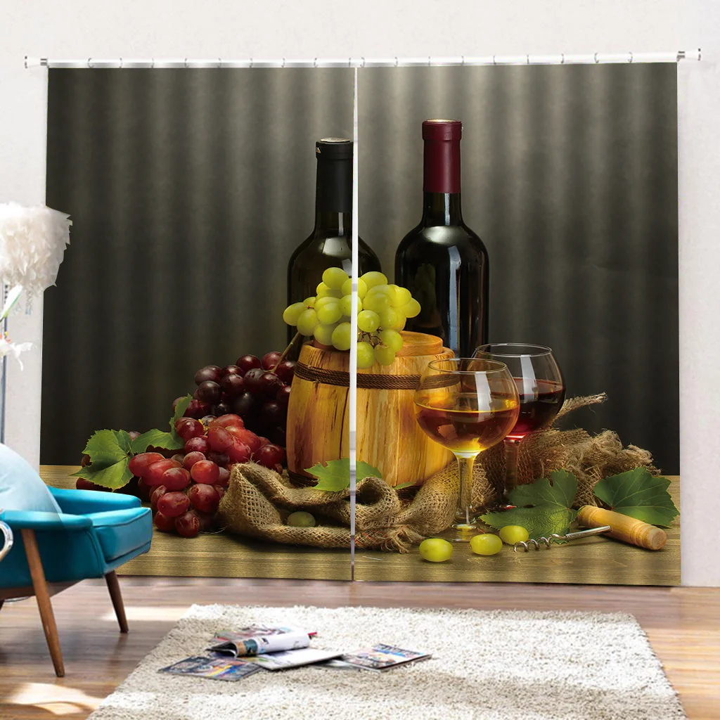 

Red Wine Barrel Fruit Design 3D Window Curtains for Kids Room Digitally Generated Bedroom Window Drapes
