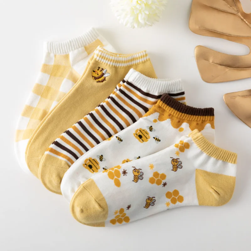 

5Pairs Women Socks Short Boat Cotton Ankle Female Breathable Calcetines Mujer Funny Socks Cartoon Spring Summer Low Cut Funny