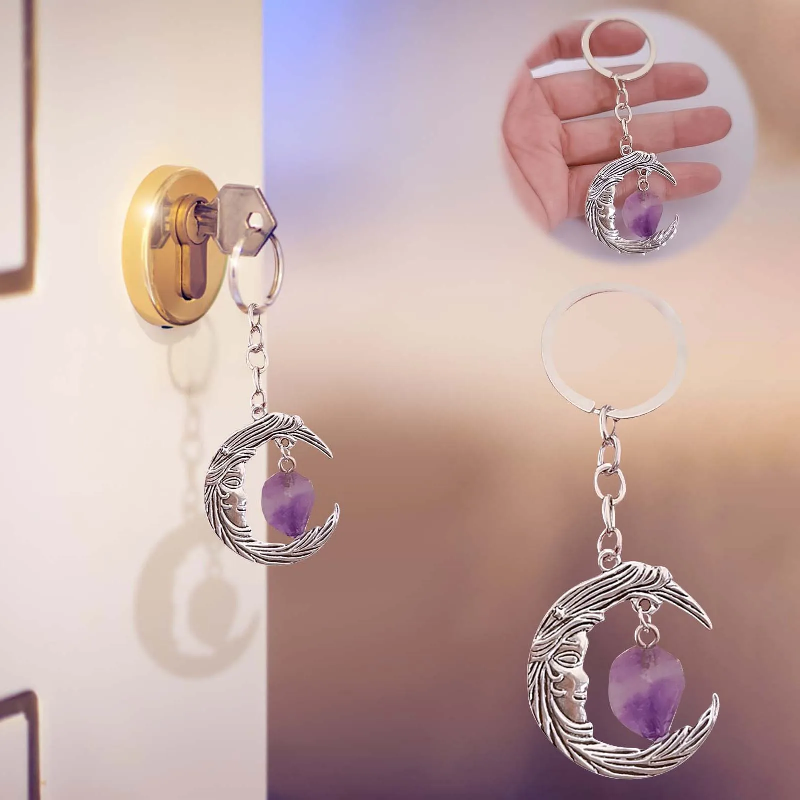 

Moon Pendant Crystal Key Chain Crystal Jewelry Hollow Crescents Crystal Pendant Key Chain Women Lanyards for Keys for Women