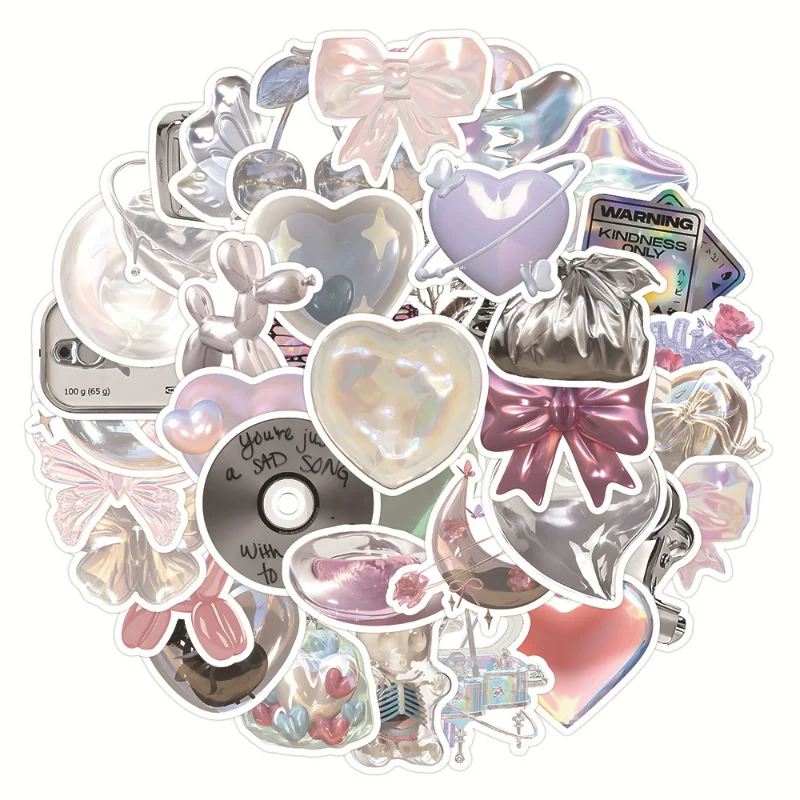 

60pcs Ins Style Cool Silver Art Graffiti Stickers Decorate Aesthetic Cartoon Decals Toys DIY Skateboard Guitar Notebook Phone