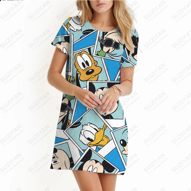 

Summer New Disney Fashion Women's Dress Temperament Loose 3D Printing Elegant Women's A-line Dress Casual Short Sleeve Dress