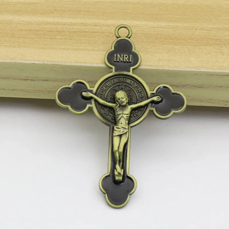 

Католическая подвеска-крест INRI с статуей Сан-Бенито, винтажный Распятие Иисуса для ожерелья, браслета, изготовление ювелирных изделий