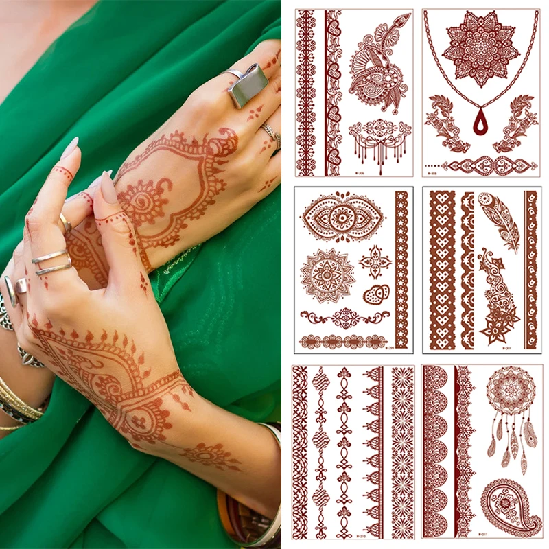 

1PC Replaceable Tattoo Stickers Indian Lace Tattoo Stickers Red Brown Waterproof Long Lasting Henna Tattoo Stickers 2022 New