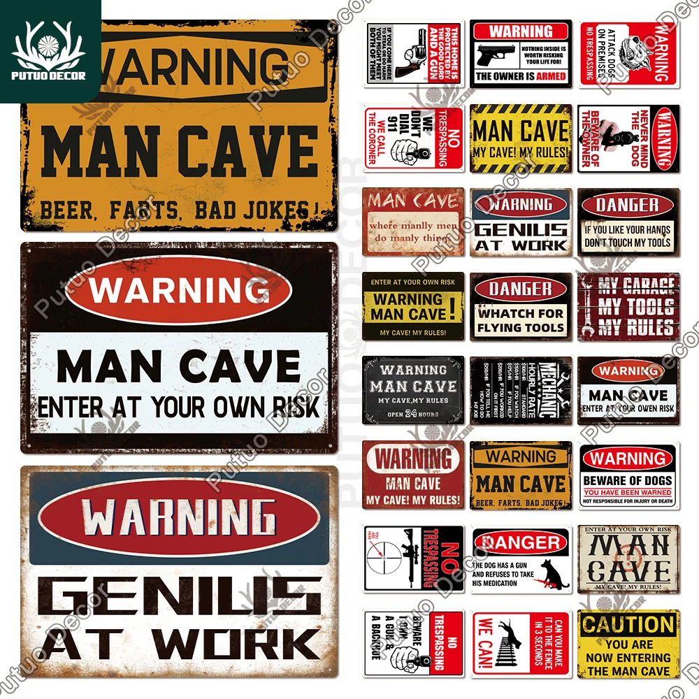 Putuo Decor Man Cave Metal Sign Vintage Tin Sign Funny Warning My Rules Caution for Bar Pub Club Man Cave Game Room Wall Decor