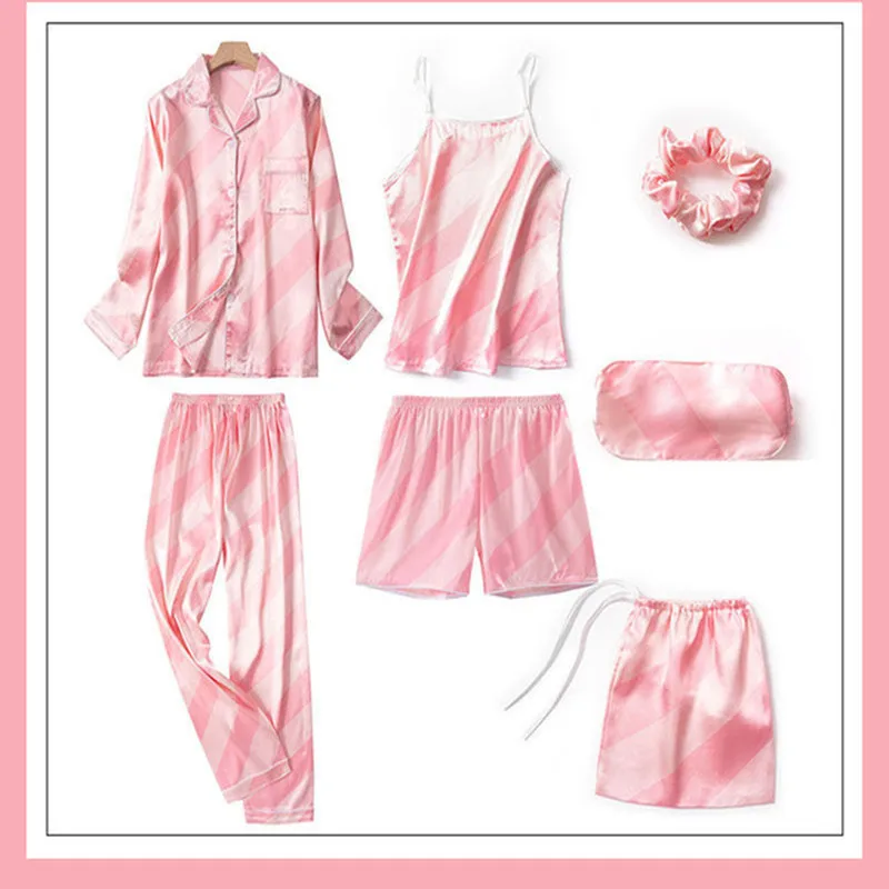 Flower Pajamas Set Sexy Sleepwear Women Pink Striped Full Sleeve Pyjama Women's Rayon Polyester Fashion Autumn Home NEW Clothes