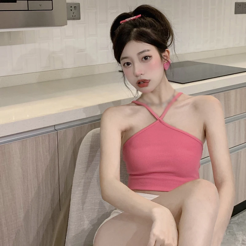 Кроп-топ женский летний с воротником-стойкой пикантный модный топ без рукавов в