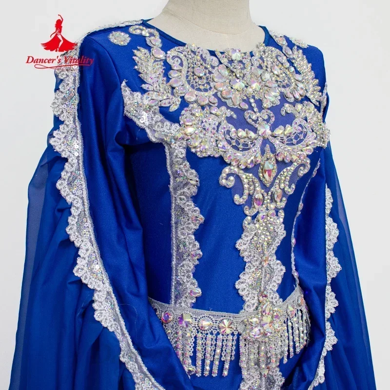 Фото Костюм для выступлений BellyDance, женское индивидуальное платье с вышивкой для пожилых людей + пояс с кисточками, 2 предмета, одежда для соревнований по восточному танцам №4
