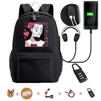 unisex anime cartoon hunter x hunter travel rucksack casual anti theft student backpacks large capacity usb plug backpack