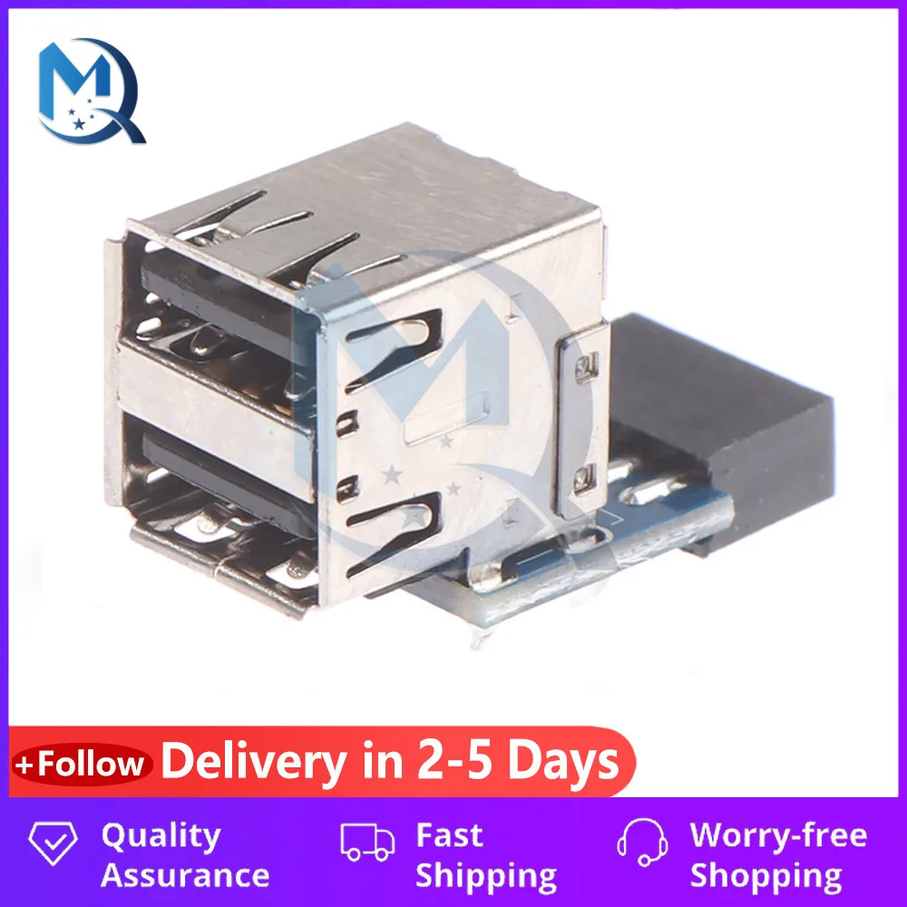 

1Pcs 9-pin Motherboard to Dual USB 2.0 Connector Black Motherboard To 2 Ports Usb 2.0 A Female Internal Header Adapter