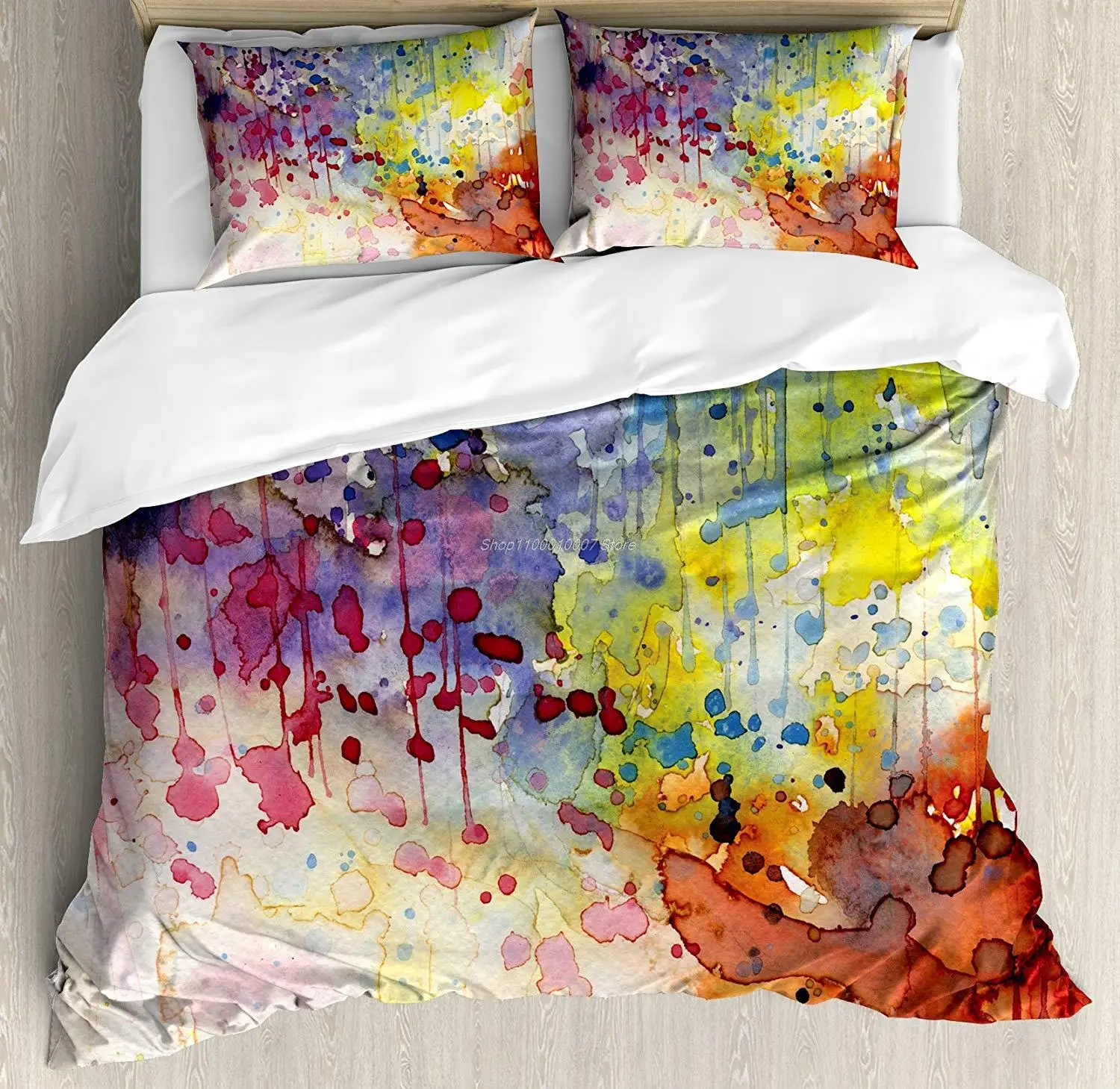 

Abstract Duvet Cover Set Queen Size Grunge Style Dirty Look with Colorful Watercolor Spots Liquid Splashes Artistic Decorative
