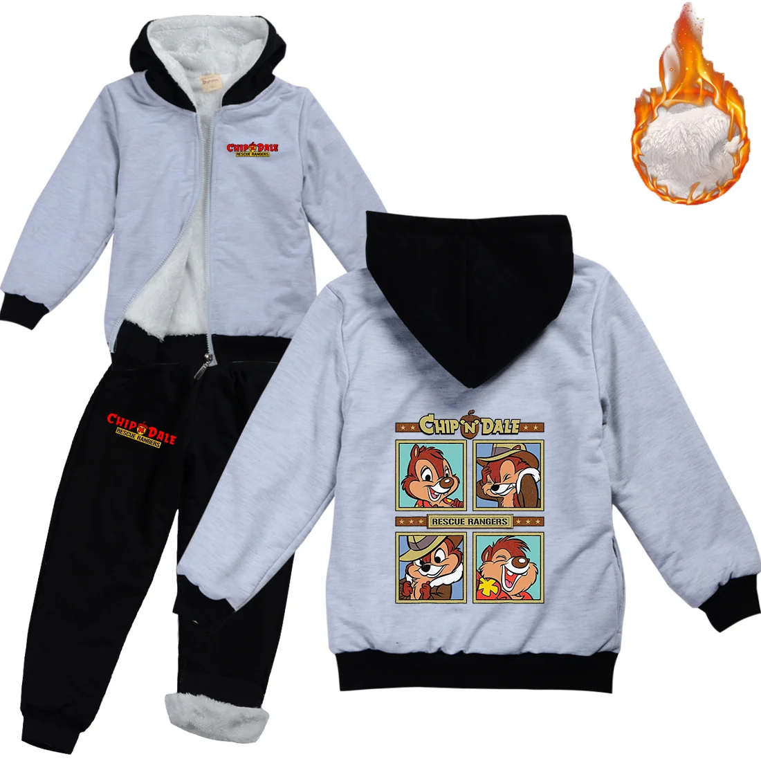 

Disney Chip n Dale Winter Clothes Children Thick Plush Warm Tracksuit Boys Girls Sweatshirts Pants Coats Baby Kids Clothing Sets