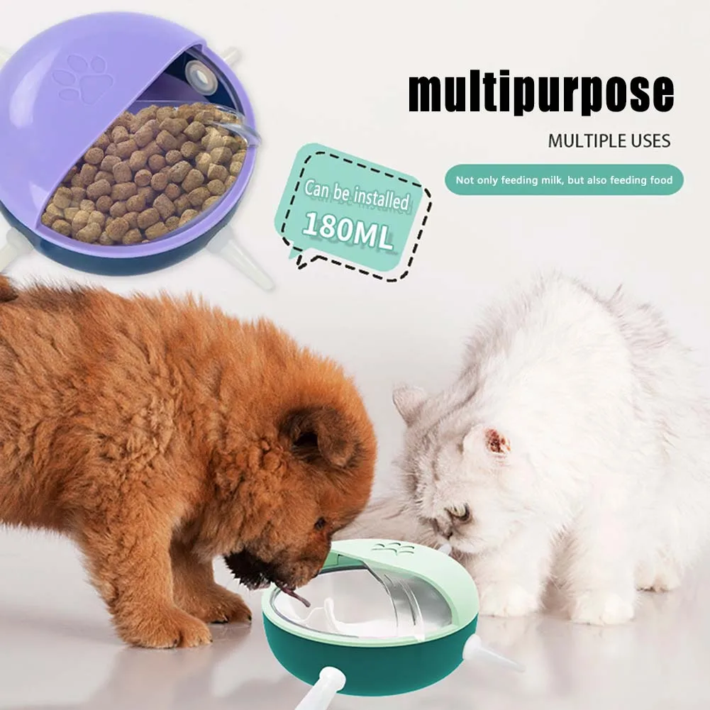 Puppy Kitten Milk Feeder Sets 180ml Bowl 5 Teats Silicone Simulation Nursing Station Cats Food Dispenser Newborn Pet Accessories images - 6