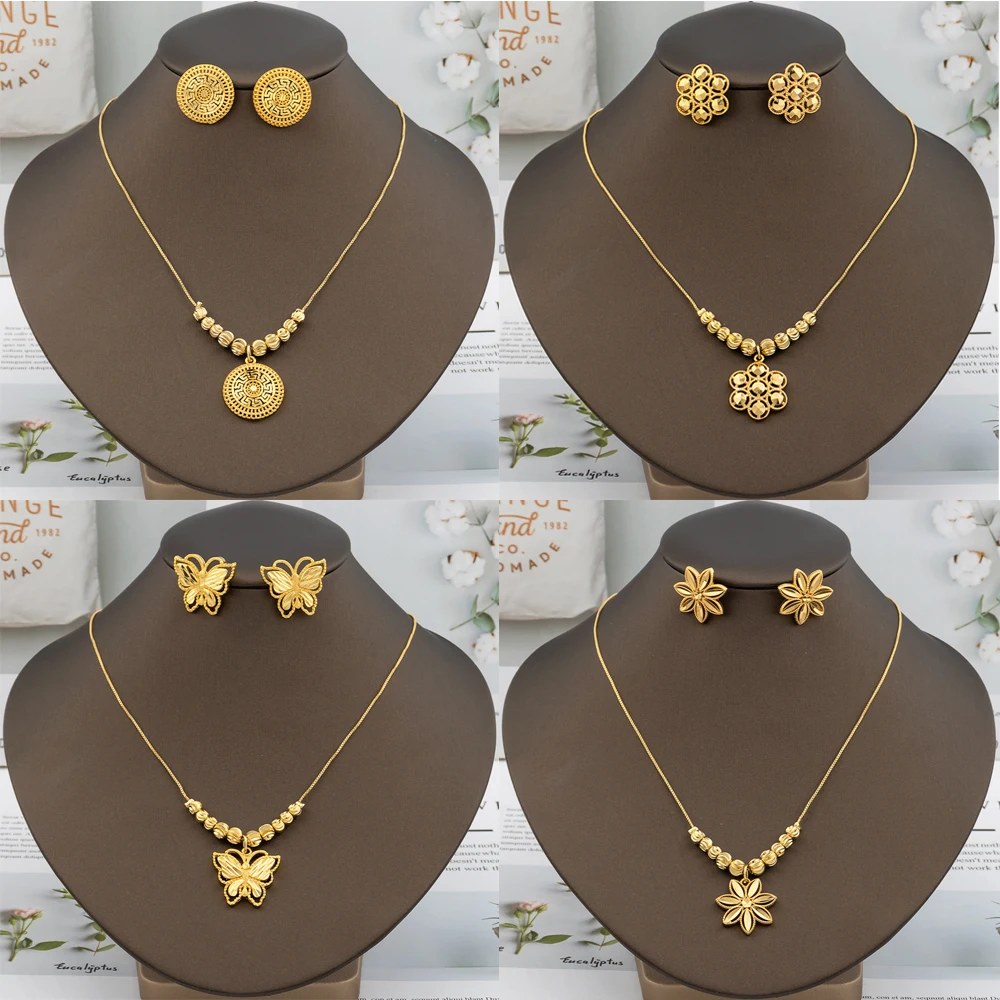 

Italy Luxury Design Gold Plated Jewelry Set for Women Trendy Dubai Geometric Earrings Necklace New Jewelery Vintage Accesories