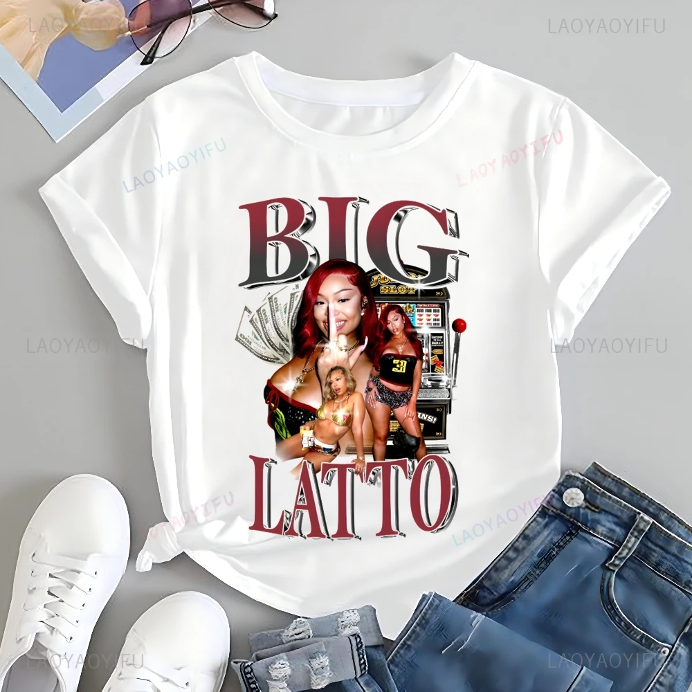 Винтажная свободная футболка с принтом певицы Latto топ Trend Harajuku нейтральная