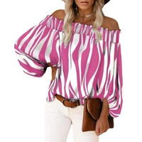 women chiffon shirt long sleeved one shoulder spring autumn striped sexy loose casual shirt 2022 new fashion wild pullover tops