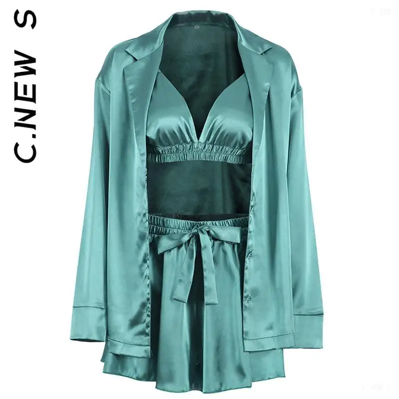 Модный женский комплект пикантные шорты юбка пижама халаты с длинным рукавом