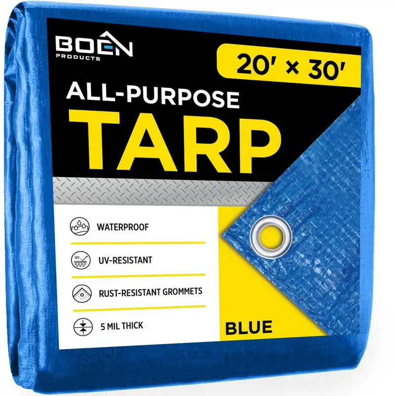 

Multi-Purpose 20 X 30 Blue Poly Tarp Cover Heavy Duty 5 Mil Thick Weave Material, Waterproof, Great for Tarpaulin Tent, Boat, R