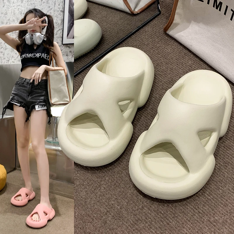 

Женские шлепанцы для отдыха, милые пляжные тапочки, сланцы, Повседневная однотонная Летняя обувь на плоской подошве, средний каблук