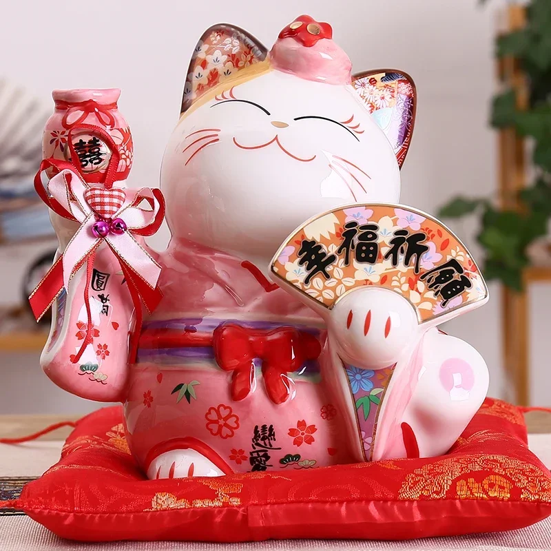 8-дюймовый керамический орнамент Maneki Neko Lucky Cat копилка японская пара кошка удачи
