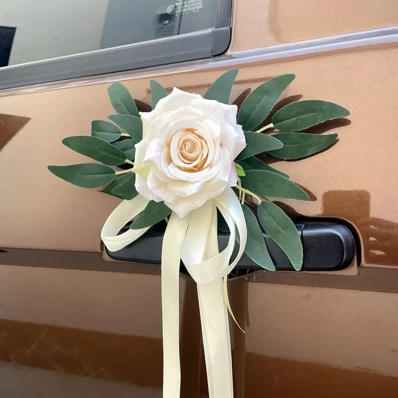 

Оригинальное свадебное украшение для автомобиля, цветочные дверные ручки, аксессуары для искусственных цветов заднего вида
