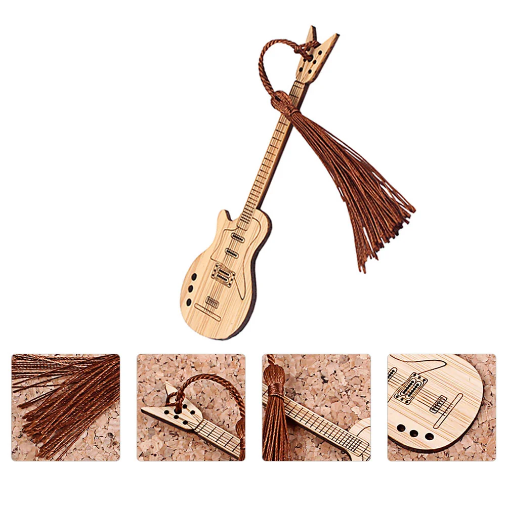 

Wooden Book Marker with Tassel Guitar Shape Inspirational Book Mark Gift for Men and Book Lovers
