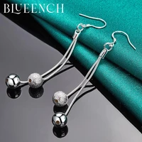 blueench 925 fringe frosted glossy ball drop earrings for womens party wedding elegant jewelry