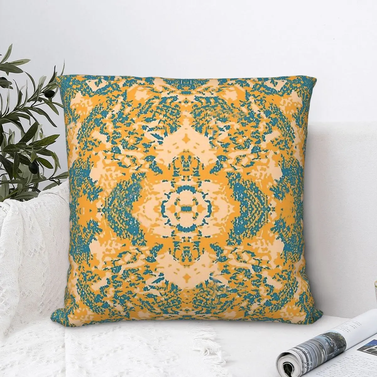 

Print Pattern Yellow Polyester Cushion Cover Animal Skin Home Garden Decorative Reusable Cojines Decorativos