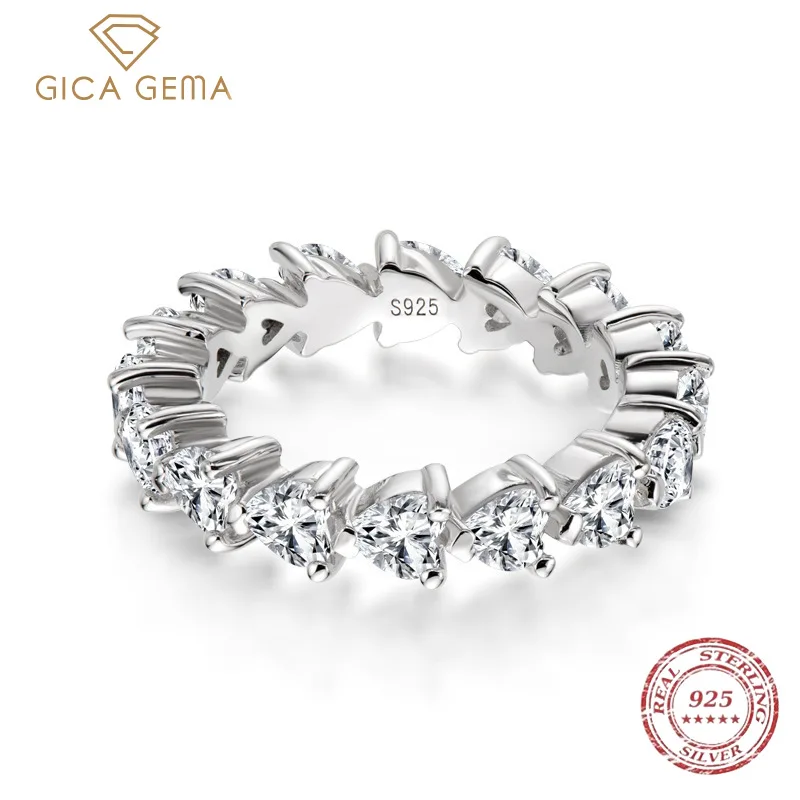 

GICA GEMA 925 Sterling Silver Sparking full Heart Zircon Wedding rings for women Top quality Engagement party Bride band jewelry