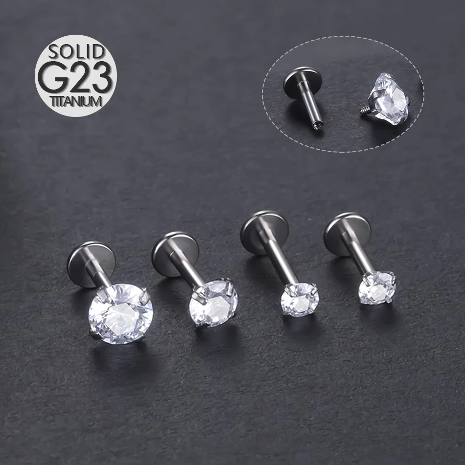 

1PC Titanium Internally Thread Labret Piercing Lip Ring Zircon Gem Ear Cartilage Piercing Tragus Helix Lobe Earring Jewelry 16G