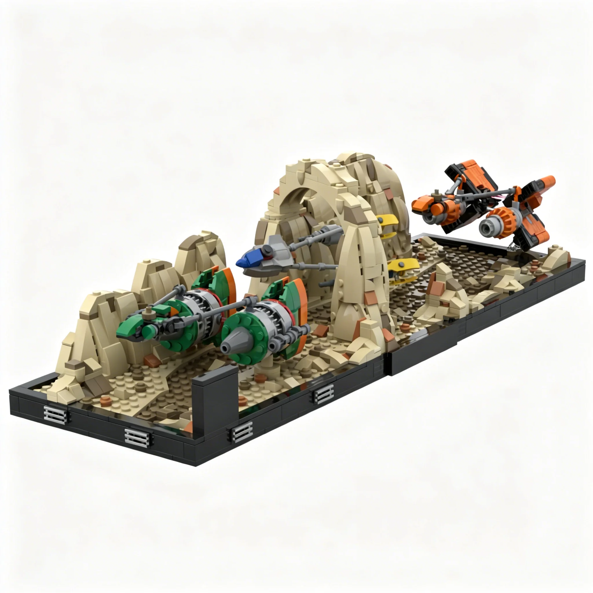 Фото 1215 деталей MOC Star Battle Diorama Mos Espa Podracer: Модернизированная модель, строительные блоки, рождественский подарок, конструктор для детей №1