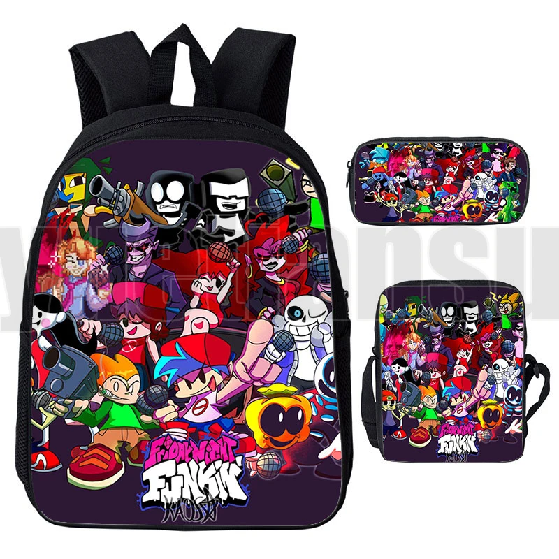 

3Pcs Set Video Game Friday Night Funkin Backpack 3D Anime School Bag Kids Cute Pencil Case Shoulder Bags Women Bagpack Bookbag